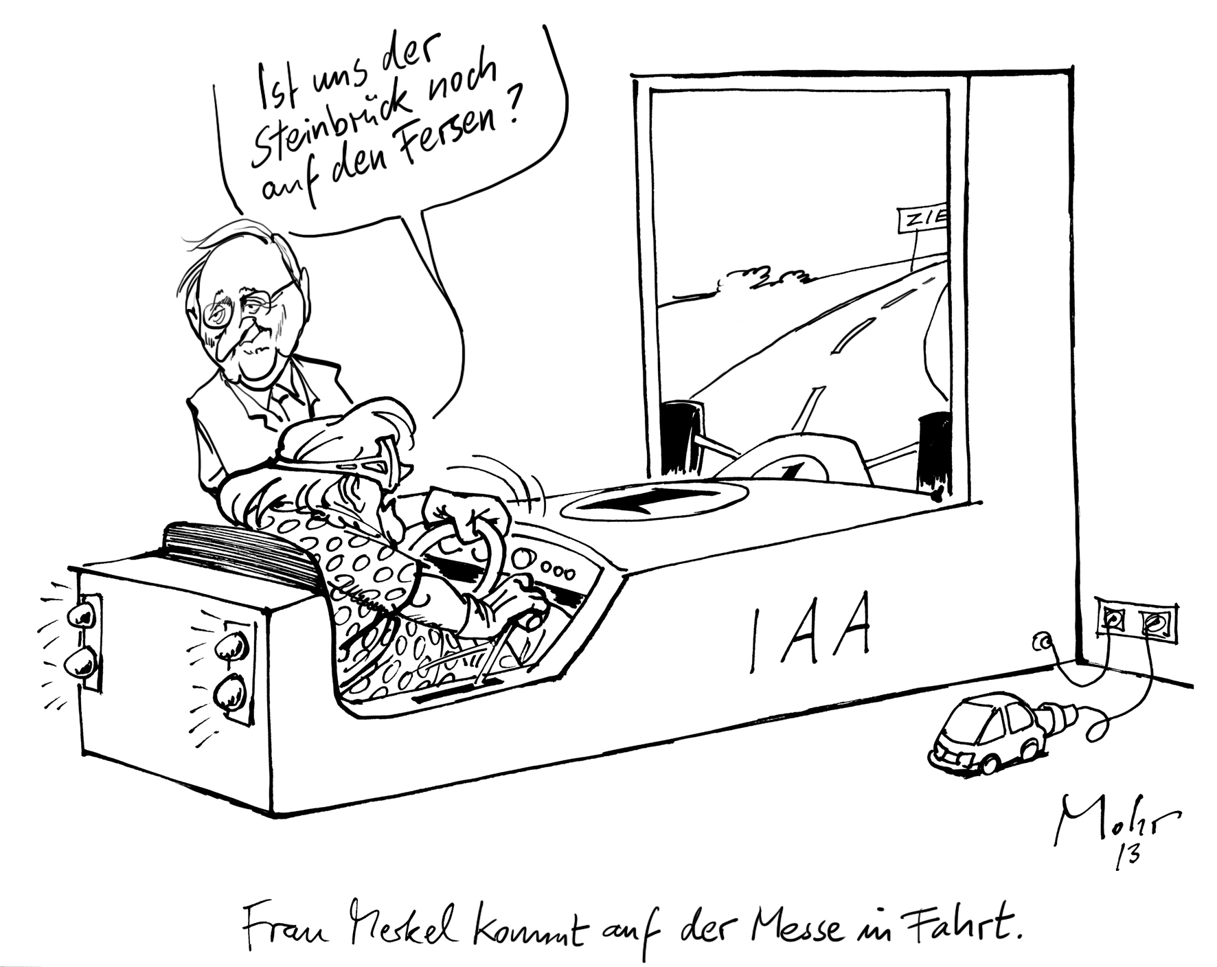 Frau Merkel kommt auf der Messe in Fahrt.